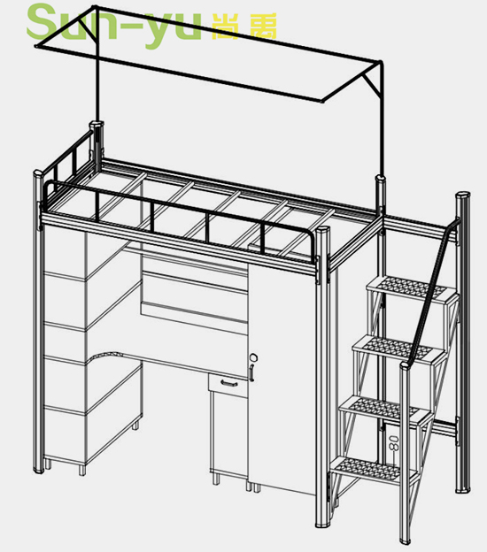 單人高架床-中梯-定制組合桌柜-組合設計圖 